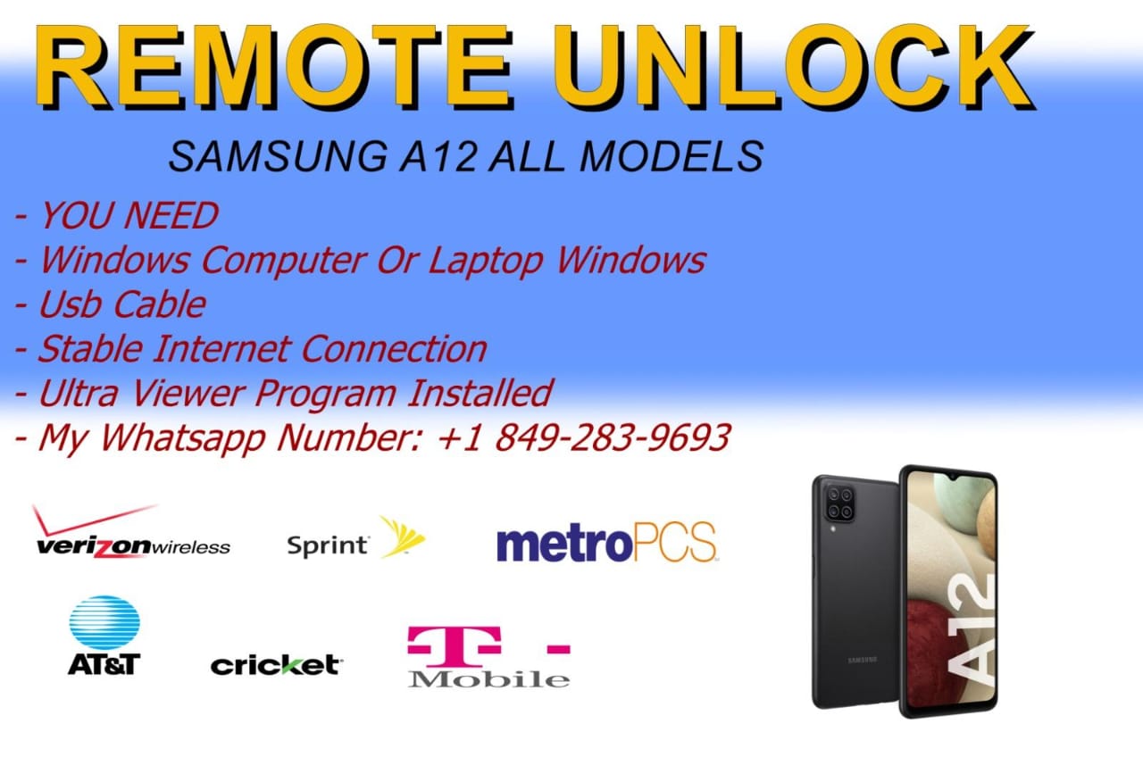 REMOTE UNLOCK SERVICE SAMSUNG A12 ALL MODELS/CARRIERS