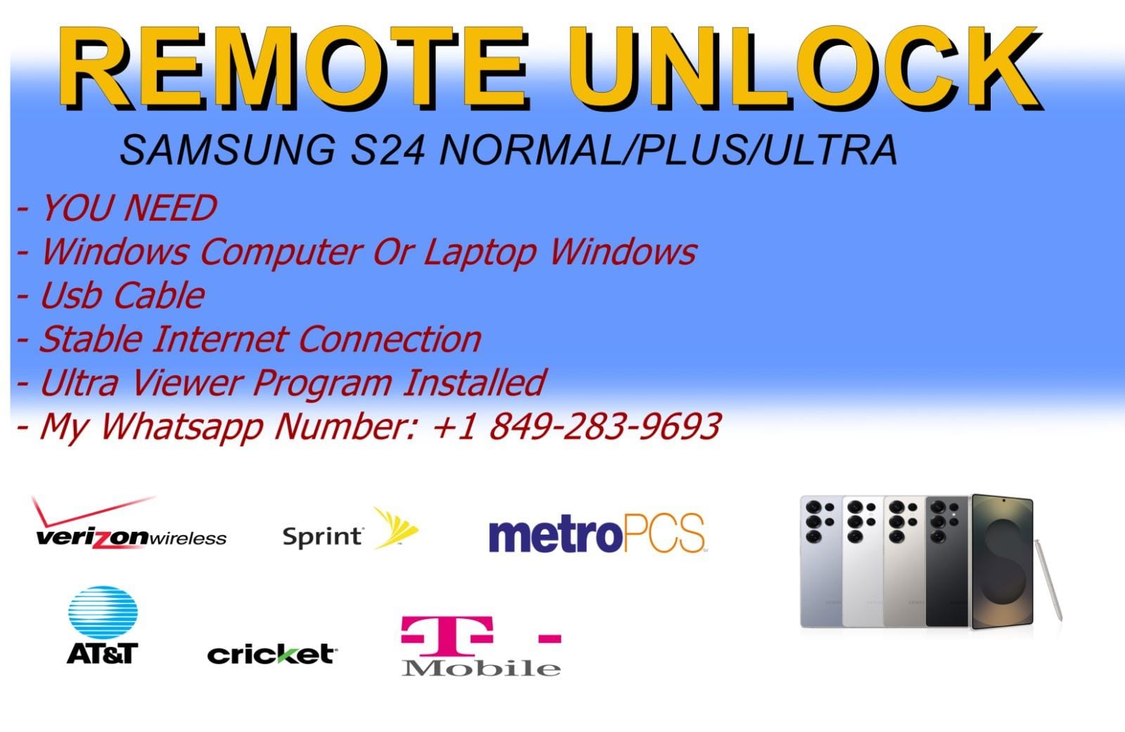 REMOTE UNLOCK SERVICE SAMSUNG S24 NORMAL/PLUS/ULTRA [ PERMANENT ]