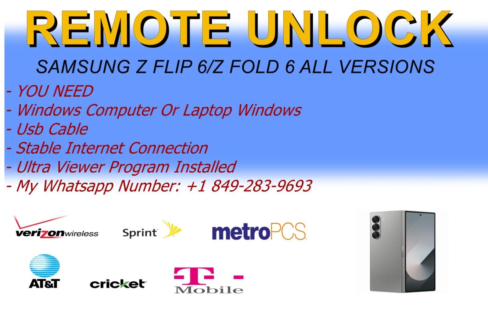 REMOTE UNLOCK SERVICE SAMSUNG Z FLIP 6/ ZFOLD 6 [ PERMANENT ]