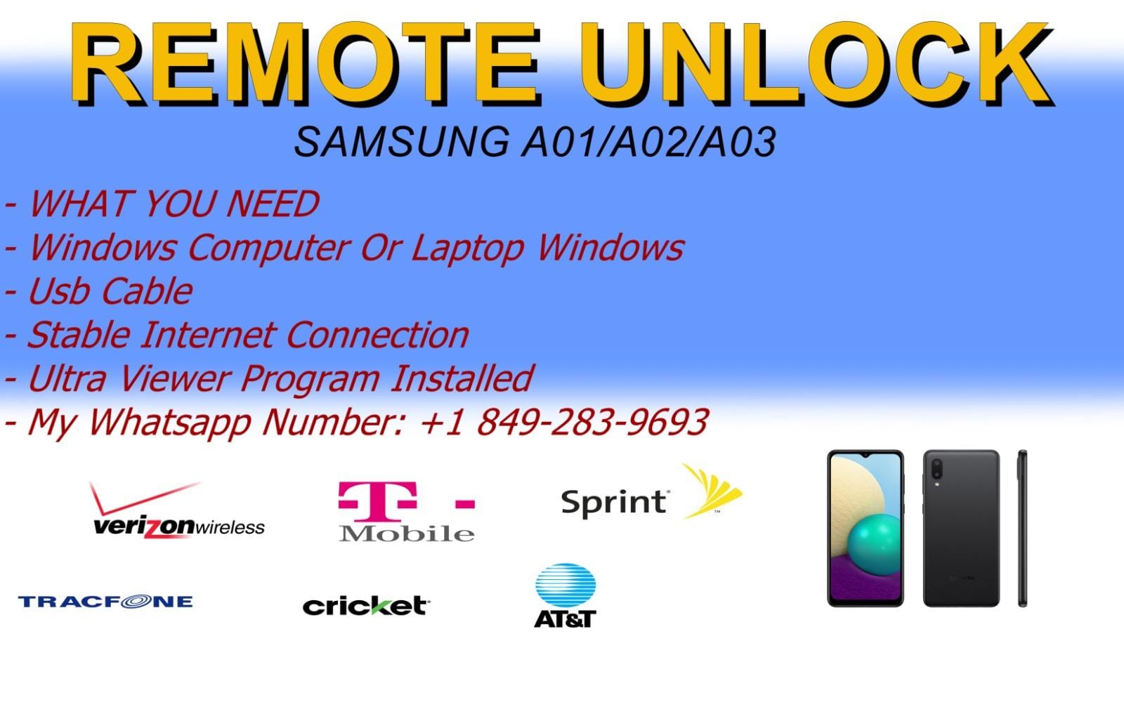 SAMSUNG A01/A02/A03 ALL VERSIONS/COMPANIES